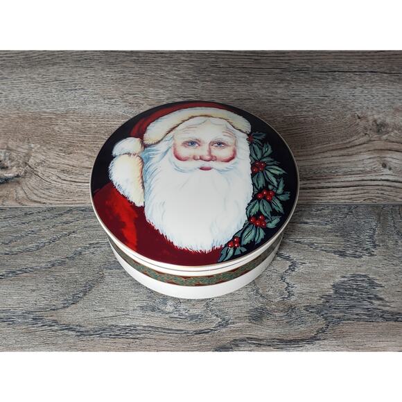 Mikasa Old Saint Nick Santa Round Covered Trinket Box Candy Jar Christmas vtg - Picture 1 of 5